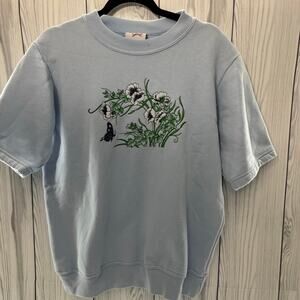 Vintage Floral Embroidered crewneck Blue Grandma USA Ginnis Girl Size Large